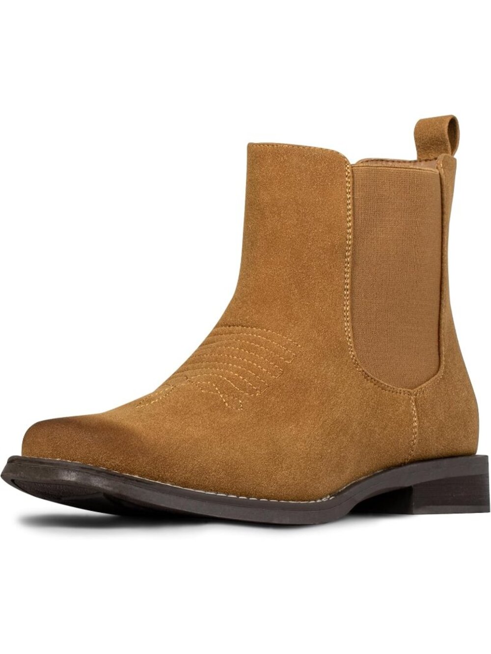Men’s Tan Western Cowboy Ankle Chelsea Boots Square Toe Stylish Dress Boots